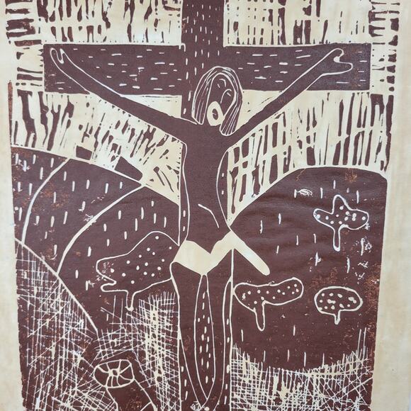 VTG Jesus Christ Crucifix Abstract Art Brown Daniel Cesio Expressionist Original - Picture 3 of 16